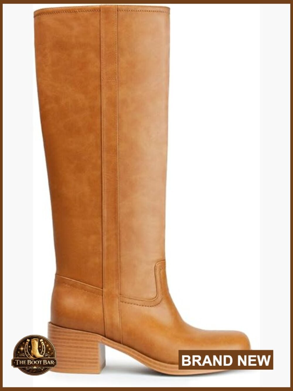 Knee High Boots Chunky Block Heel Square Toe Wide Calf Pull On Riding Boots
